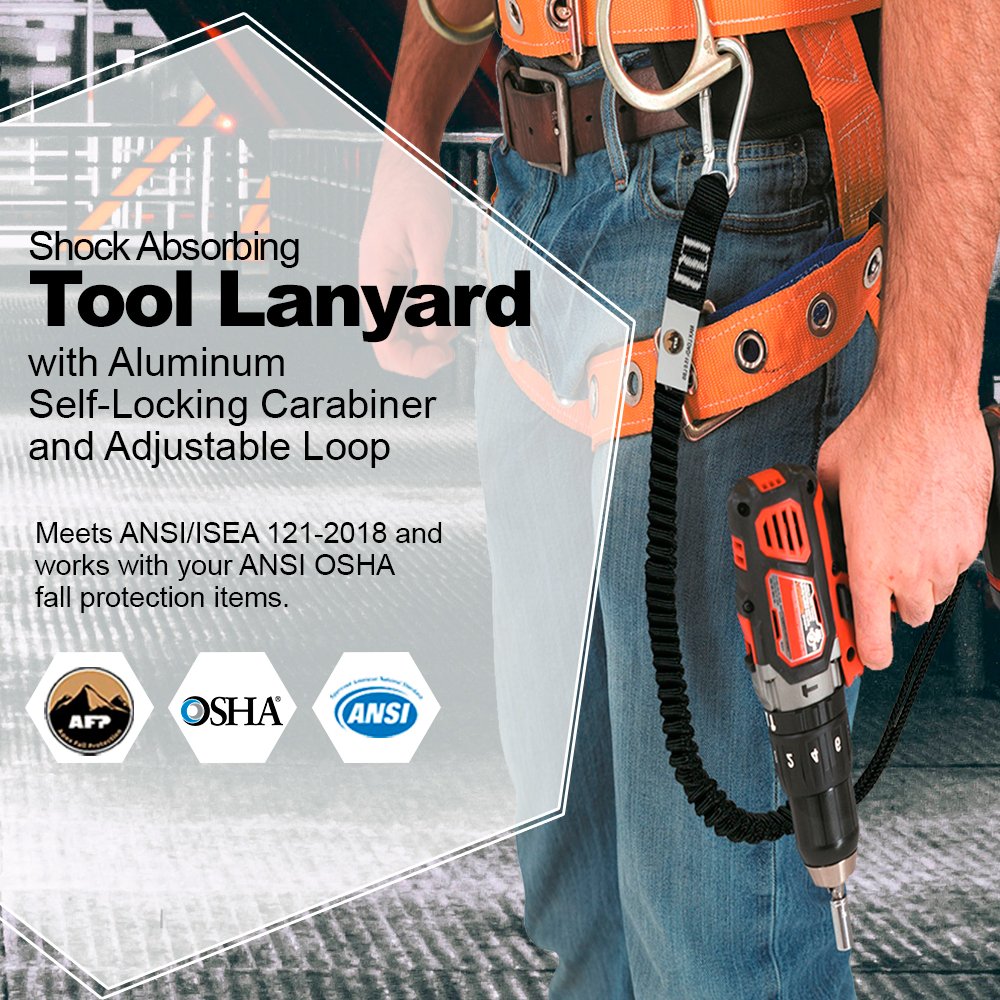 Tool Lanyard, Shock Absorbing Lanyard with Aluminum Self-Locking