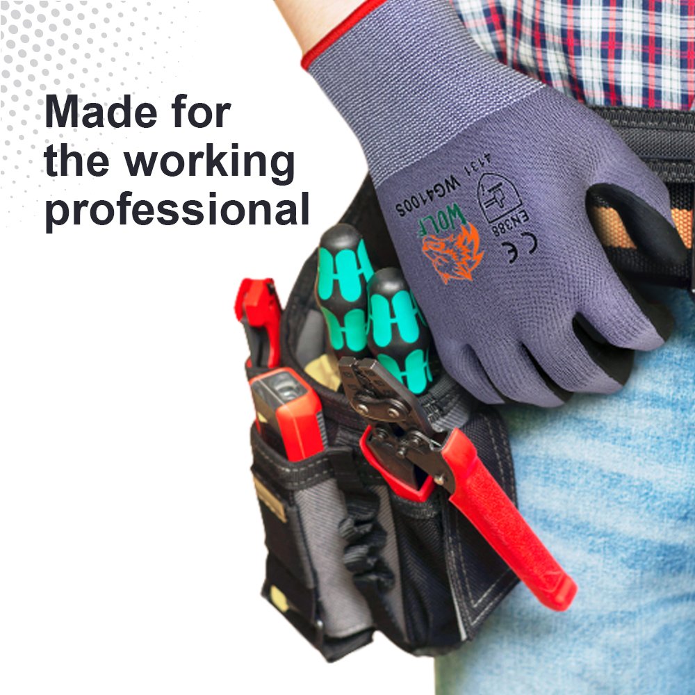 WOLF Cut Resistant Breathable Nitrile Foam Grip Palm / Safety Work Gloves