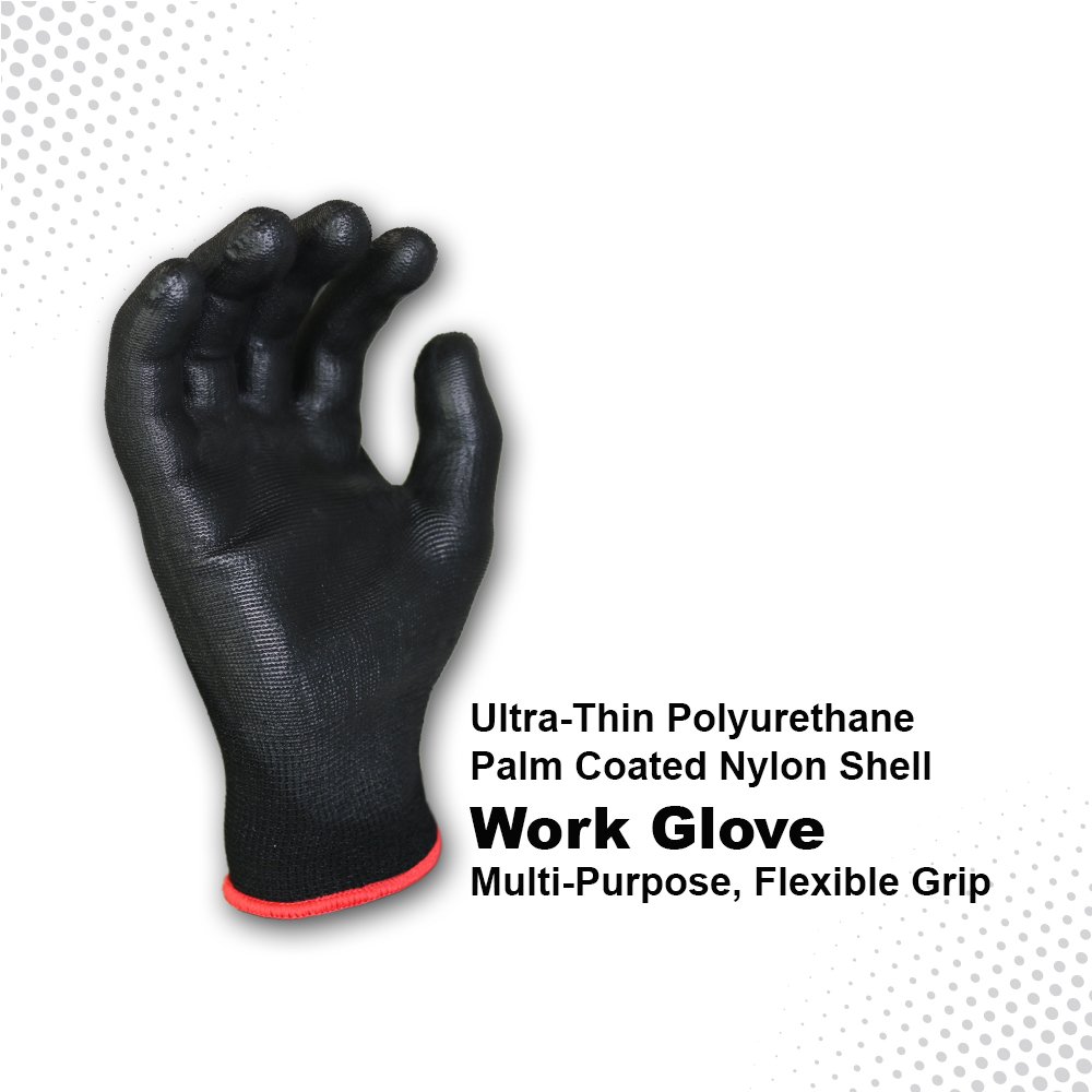 WOLF Ultra-Thin Breathable 13-gauge Black Polyurethane / Safety Work Gloves  Black