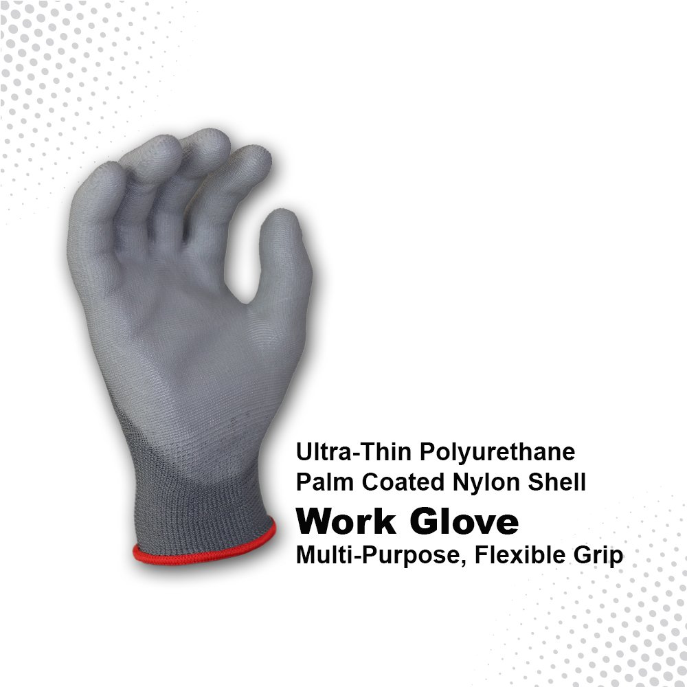 WOLF Safety Work Gloves Gray Polyurethane / American safety