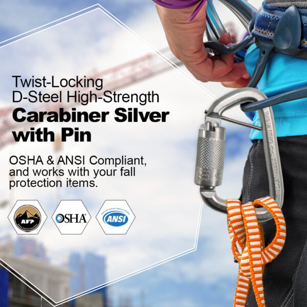 AFP Twist-Locking D-Steel High-Strength Carabiner w/ Pin, ANSI & OSHA Compliant